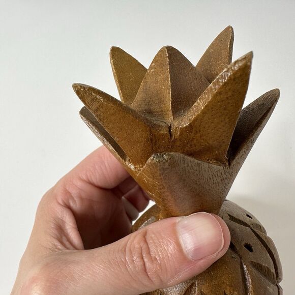 MCM 2 Hand Carved Pineapple Toothpick Holders Appetizer Cheese Kitchen 6" 8" Vtg - Picture 15 of 16